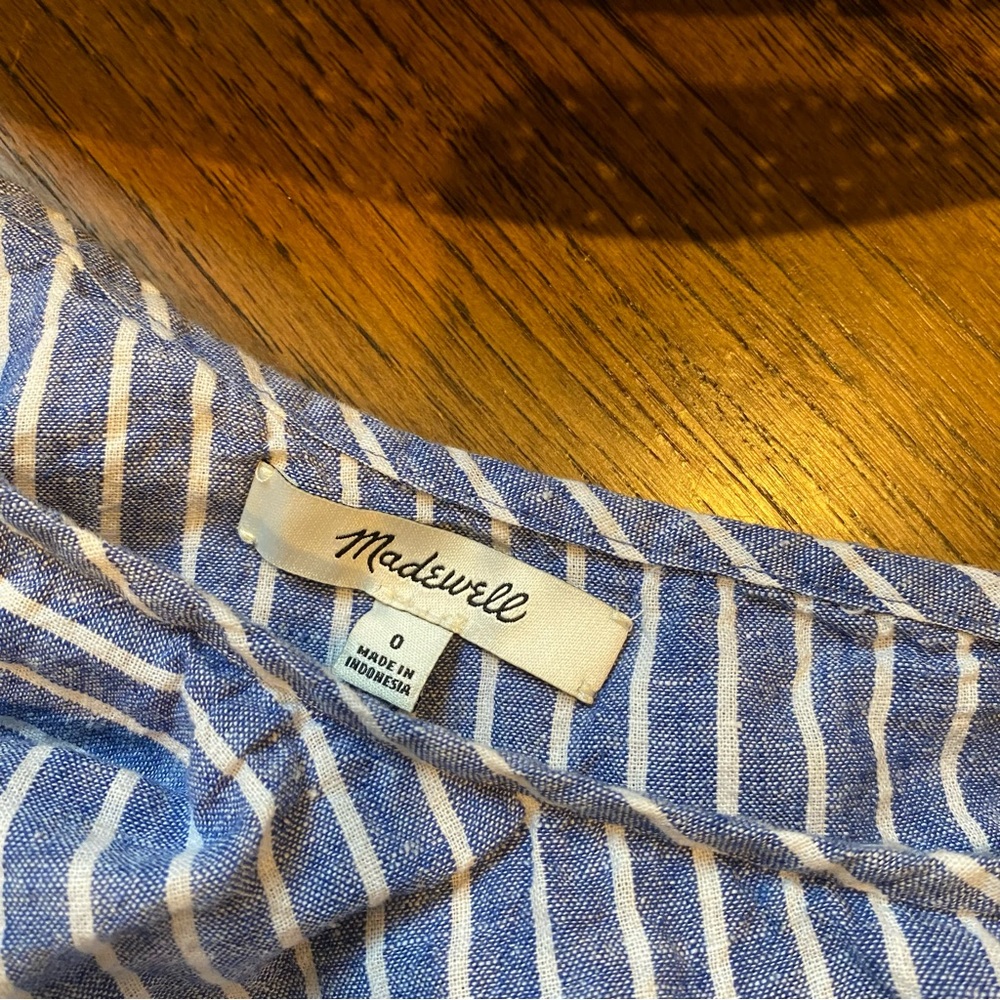 Madewell Denim Striped One Shoulder Ruffle Top - Picture 3 of 5